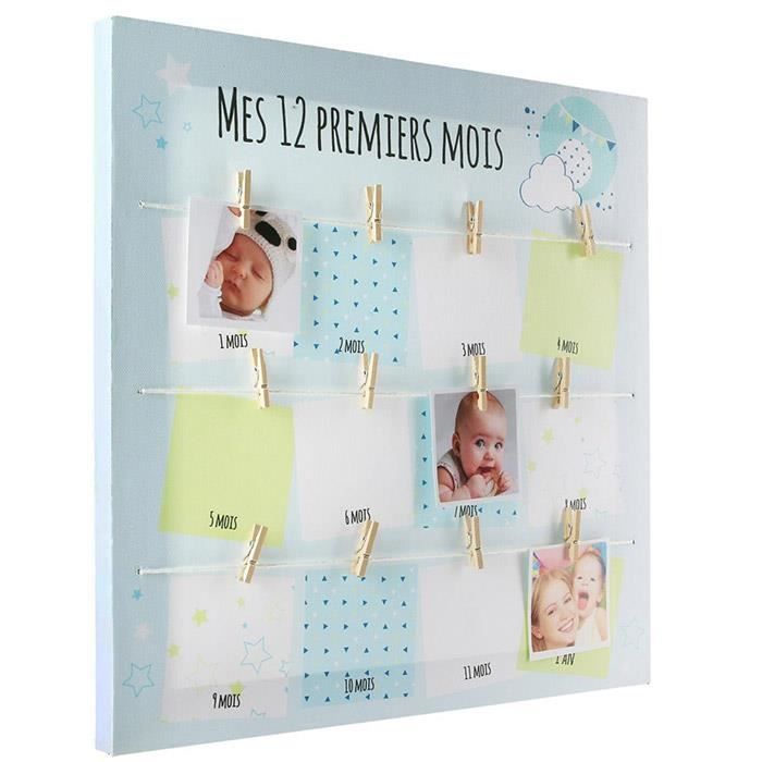 Toile Cadre Photo Premiere Annee De Bebe Cadeau De Naissance Garcon Cdiscount Puericulture Eveil Bebe