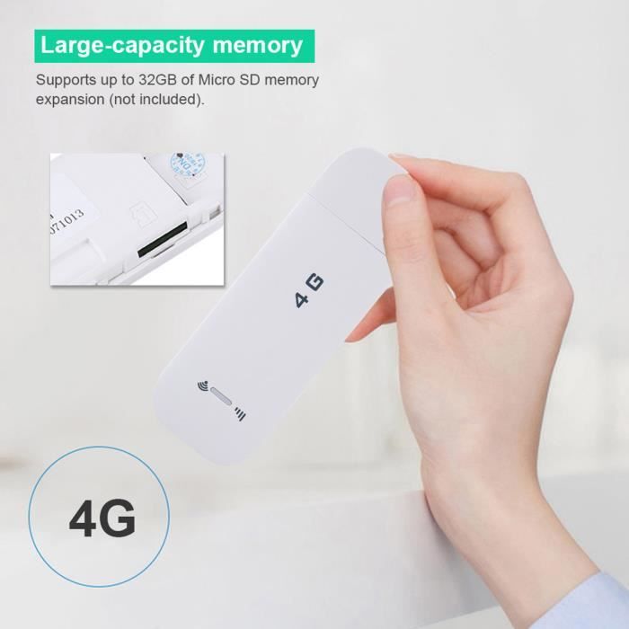Modem USB WiFi 4G LTE - Clé Internet Mobile Portable - Partage Jusqu'à 10 Utilisateurs - Plug & Play - Antenne Intégrée - 6
