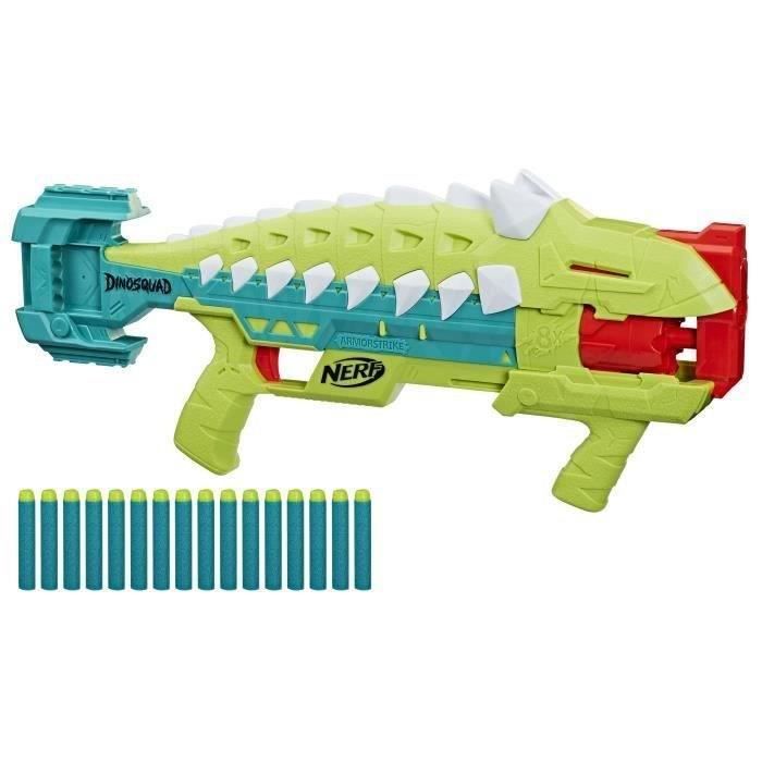 Nerf DinoSquad Armorstrike blaster à fléchettes, barillet rotatif 8 fléchettes, 16 fléchettes Nerf E