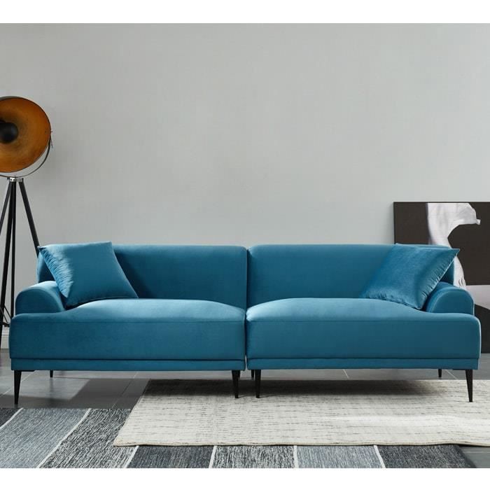 DEPRECIATION Canapé droit 3 places en velours bleu Collection Mia