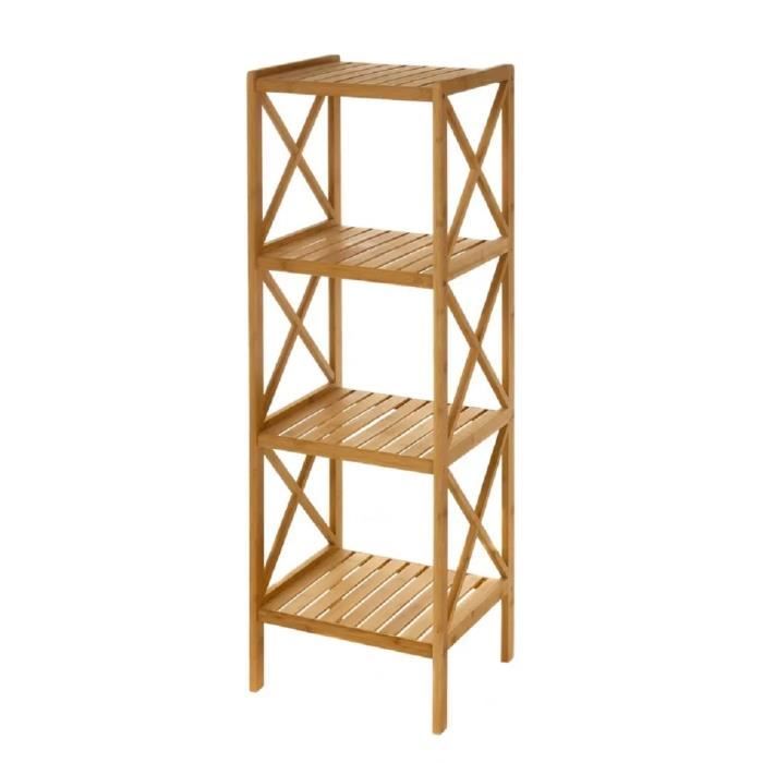Étagère de rangement avec 4 tablette en bambou coloris naturel