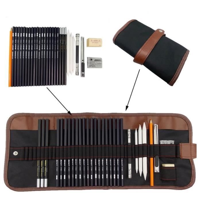 Estompeur Dessin Lot De 14 Crayons à Dessin Professionnels Avec Gomme, Taille Crayon Et Kit Dessin Professionnel