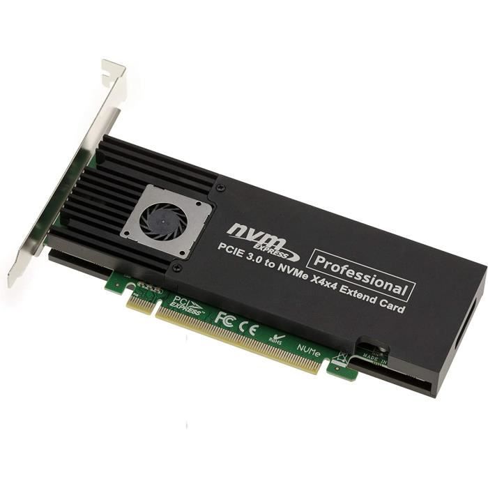 Adaptateur Carte Contrôleur PCIe X4 Pour SSD M.2 NVMe/AHCI - Montage Vertical, Compatible 2230/2242/2260/2280 - Fourni Avec Visserie Et Protections Thermiques