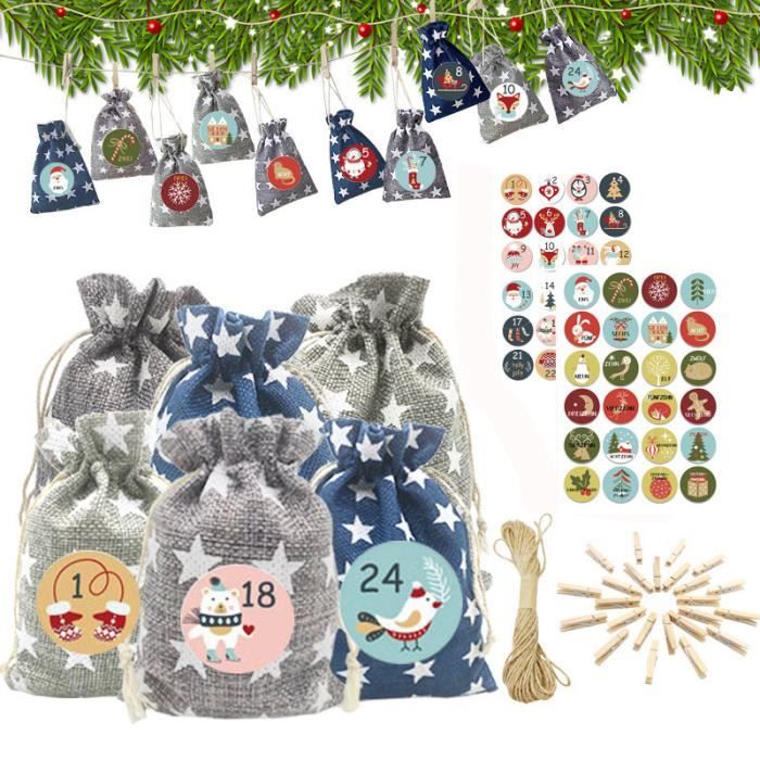 Riisoyu Calendrier De L'Avent à Replir, 24pcs Sac En Tissu De Calendrier De L'Avent De Noël