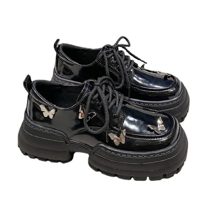 Chaussures a plate forme vintage pour femme DIOCHE semelle epaisse en caoutchouc cuir PU Black Cdiscount Chaussures