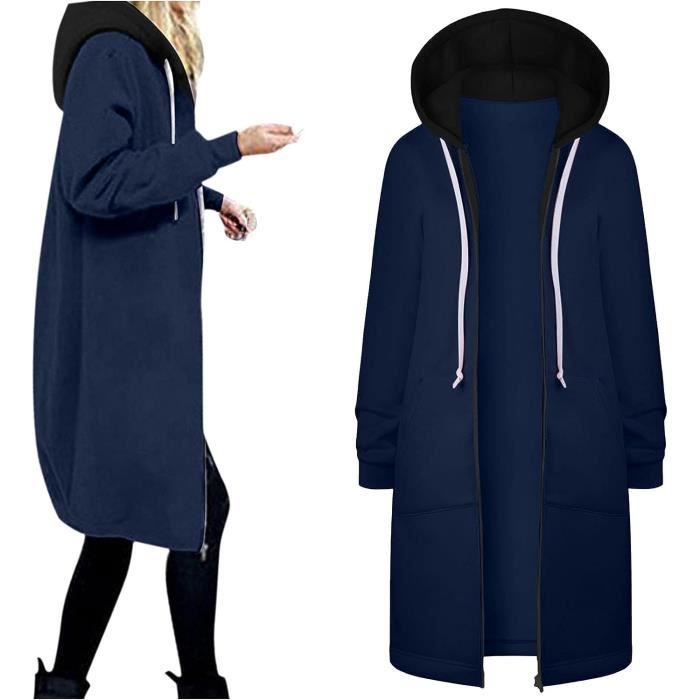 Soldes Sweat Capuche en Cordon Femme Hoodie Zipp de Mode Manteau Longue Chic Et Elegant Automne Hiver Grande Taille Veste Hoodi Bleu Cdiscount Pret a Porter