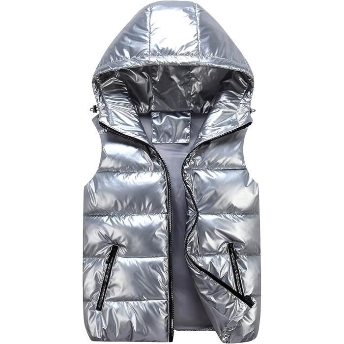 Cardigan sans manches homme et femme doudoune zippee capuche sans manches gilet homm femme Argent Argent Cdiscount Pret a Porter