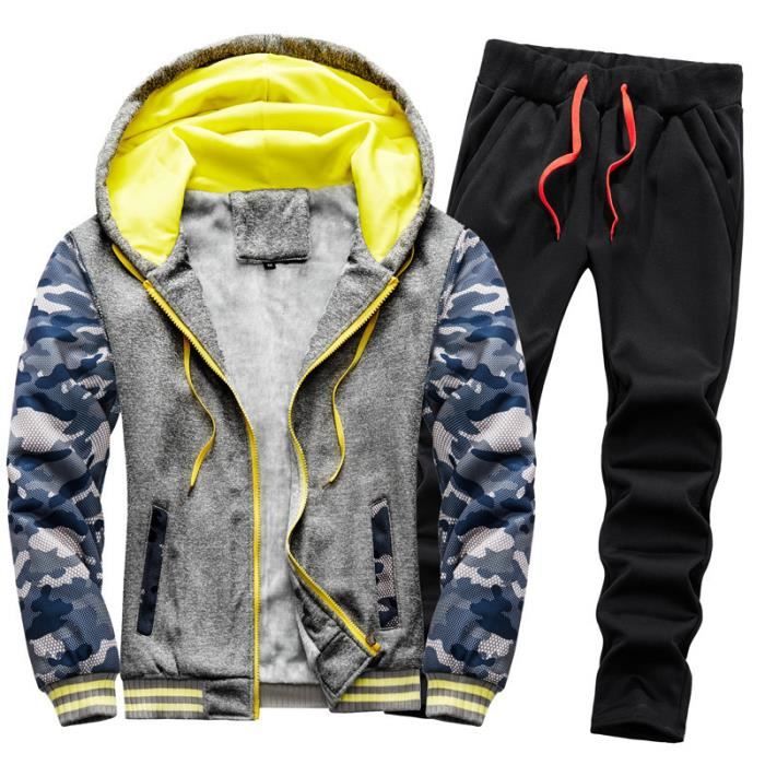 Ensemble de survêtement homme - gris - veste à capuche et pantalon de jogging - manches longues - respirant