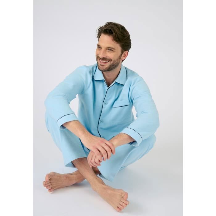 Veste Damart Pyjaveste en flanelle pur coton manches longues Bleu Bleu Cdiscount Pret a Porter