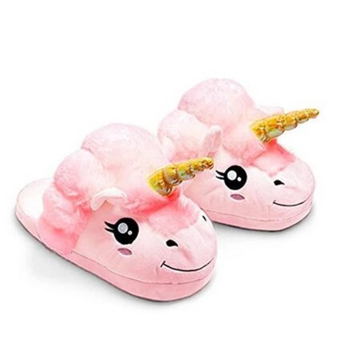 Licorne Pantoufles Femme Homme Peluche Chaudes Hiver Pantoufles