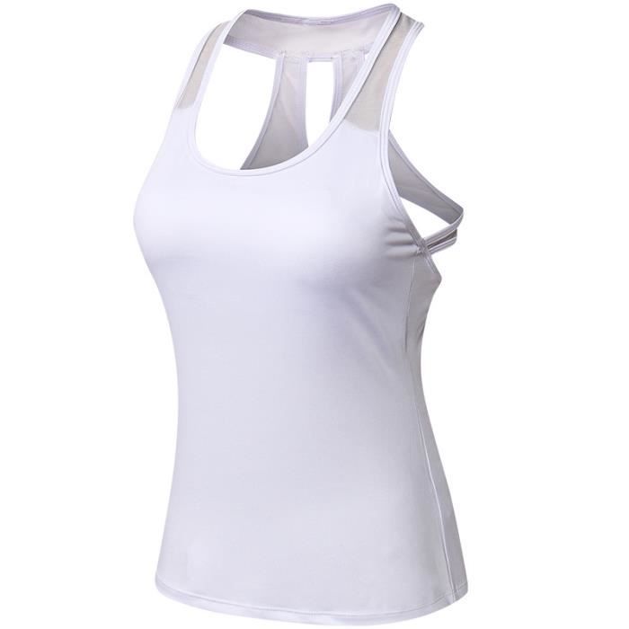 Debardeur de Sport Fitness Femme INSFITY Sans Manches Dos Ajoure Sechage Rapide Blanc