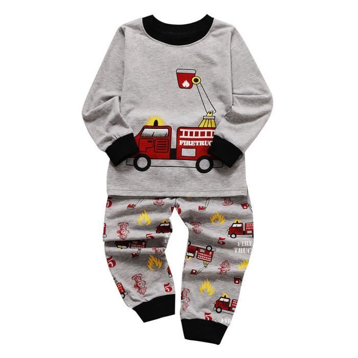 18m 5y 806b41 Enfants A Manches Longues Bande Dessinee Impression Camion De Pompier Service A Domicile Top Pantalon Ensemble Gris Achat Vente Ensemble De Vetements Cdiscount