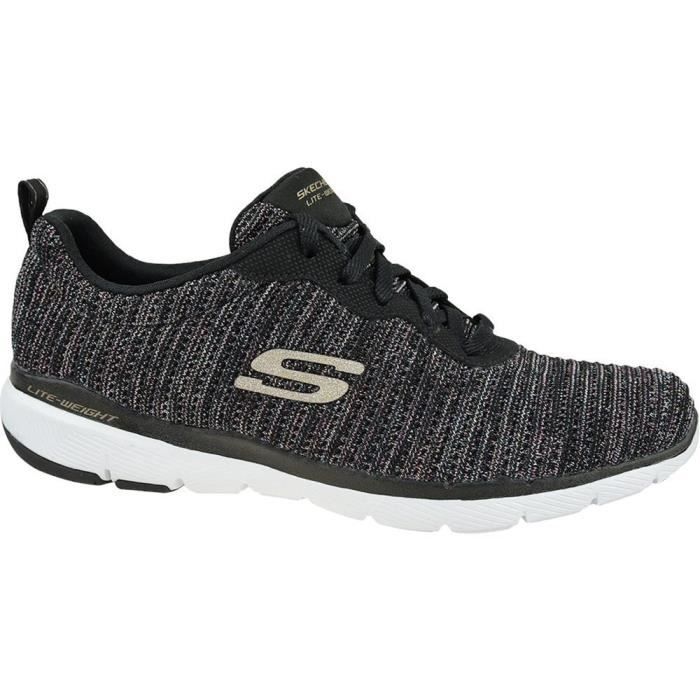 Skechers Baskets - SKECHERS - Flex Appeal 30 - Femme - Noir - Talon Plat - Tige Textile - Lacets