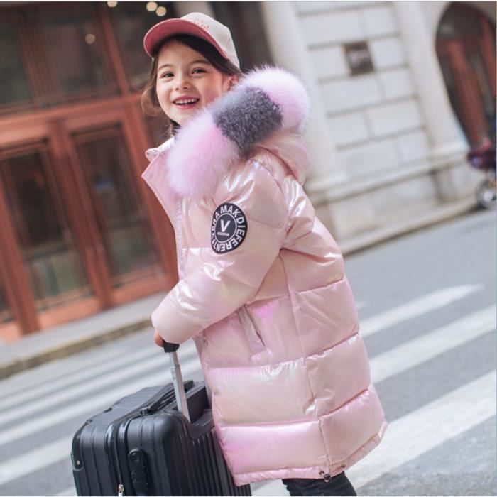 Manteau d hiver pour fille avec capuche en fourrure KONVINIT Rose Fibre de polyester et duvet de canard