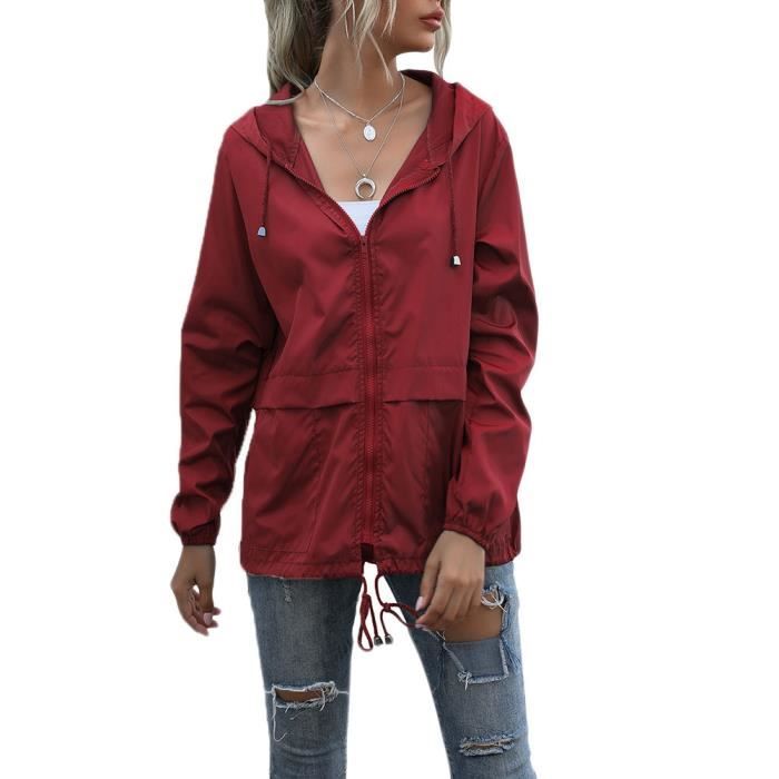 Veste de pluie femme - GUOCU - L?�g?�re et ?�tanche - Capuche - Randonn?�e Rouge - Cdiscount Pr??t-?� 