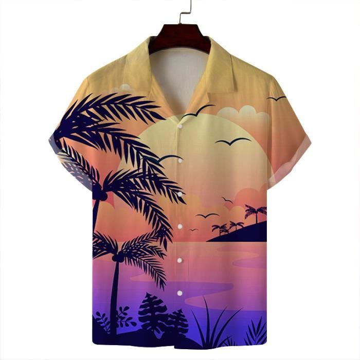 Chemise hawaïenne pour homme à manches courtes, boutonnée, 100 % coton