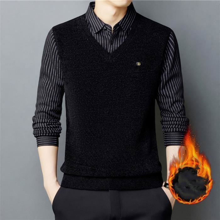 Pull faux col chemise homme clearance