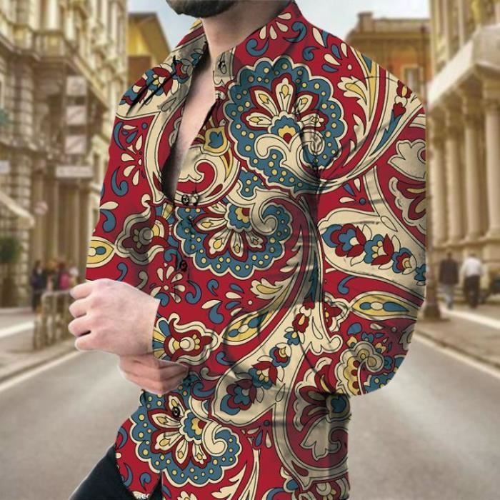 Chemise Homme Satin Floral - Manches Longues - Imprimé Paisley - 100% Polyester - Cérémonie Et Fête