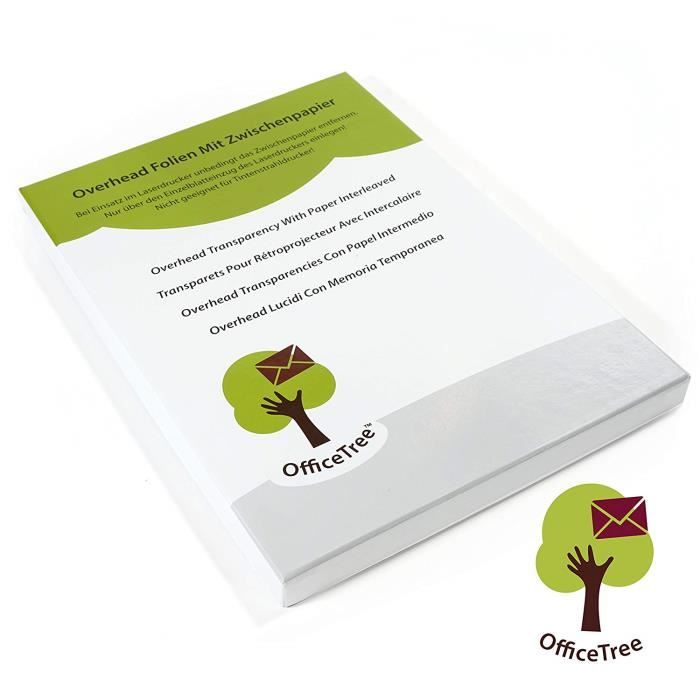 Feuilles Transparentes OfficeTree A4 - 50 Feuilles, Pour Rétroprojecteur