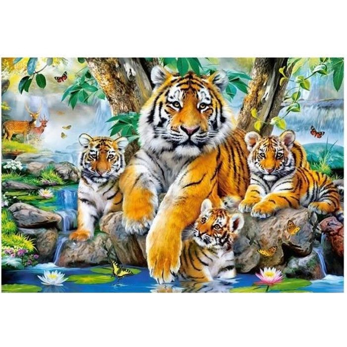 puzzle adulte famille de tigre du bengale dans la foret - 1000 pieces - collection animaux sauvage et paysage