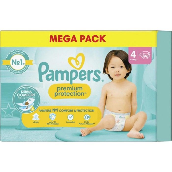 Pampers Premium Protection Taille 4 Couches X96 9 kg - 14 kg Notre N°1 Pour le Confort & la Protection