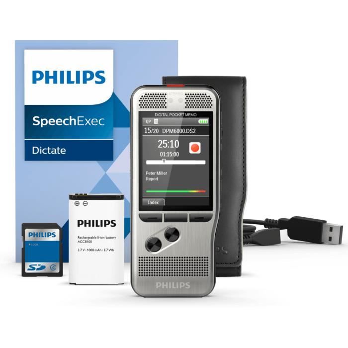 Philips DPM6000 - Dictaphone numérique 8 Go avec deux microphones et slot SD ( Catégorie : Dictaphone )