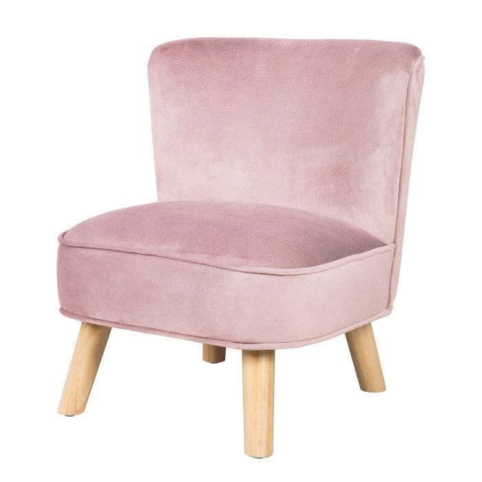 ROBA Fauteuil Enfant en Velours Lil Sofa - Style Scandinave - Pieds en Bois Massif - Rose