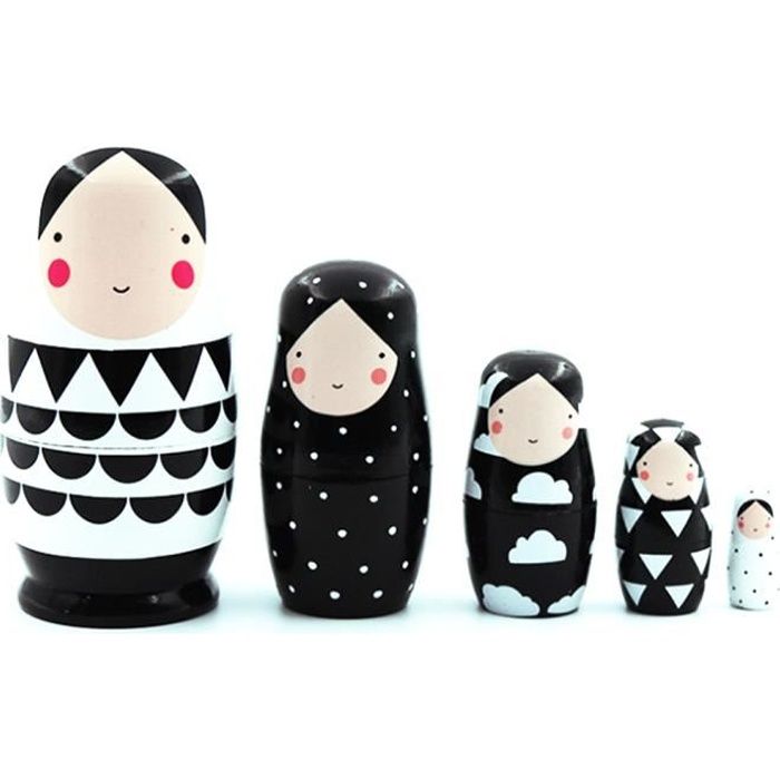 Russe Matriochka noir et blanc en bois Nesting Dolls Set Doll russe