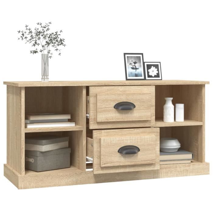 Meuble TV Moderne En Chêne Sonoma 140 Cm - 3 Compartiments + Tiroir, Design Sobre Et Fonctionnel | Pour Salon, Bureau Ou Chambre