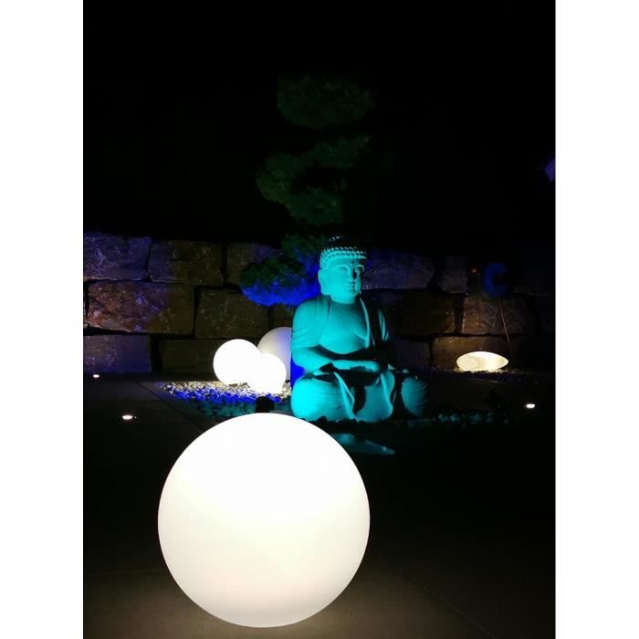 TRANGO Boule de jardin 200W IP65 20cm en aspect pierre naturelle blanc mat *SNOW* avec câble d'alimentation IP44 de 5 mètres avec 1x douille E27, boule lumineuse, lampe de jardin, lumière