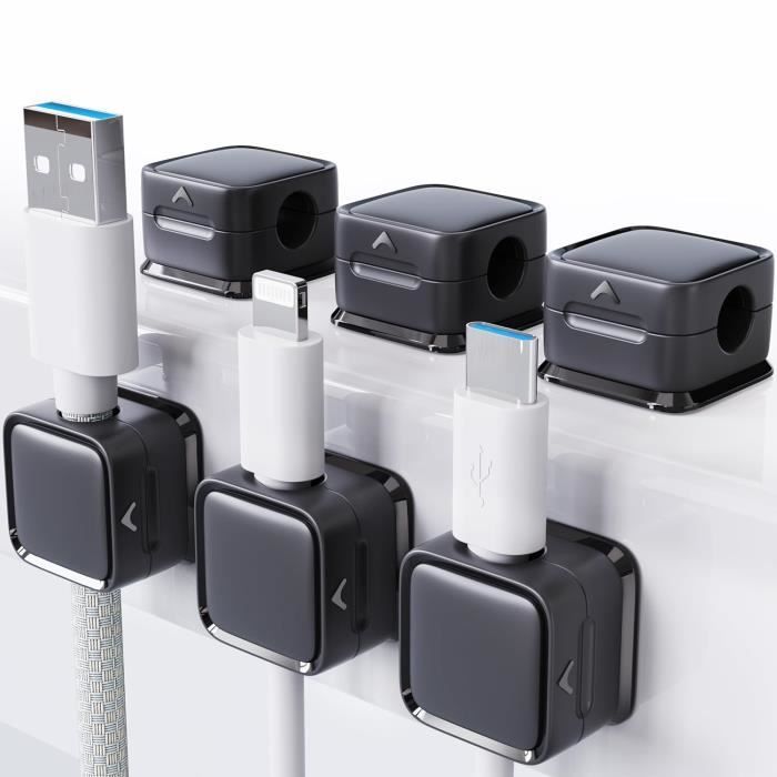 Organizador De Cables Magnético Smofish | 6 Clips Incluidos Para Lightning, USB-C Y Más | Sin Adhesivos, Se Sujeta Con Peso Y Silicona