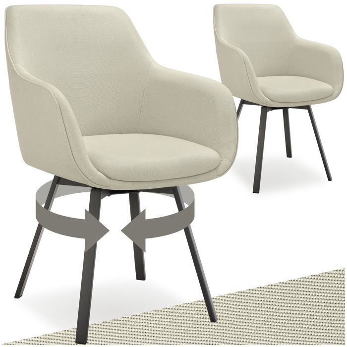 Chaise - TECTAKE - Lot de 2 fauteuils ALICON pivotants et rembourrés avec accoudoirs et dossier 57 x 59 x 88 cm - Gris/Beige