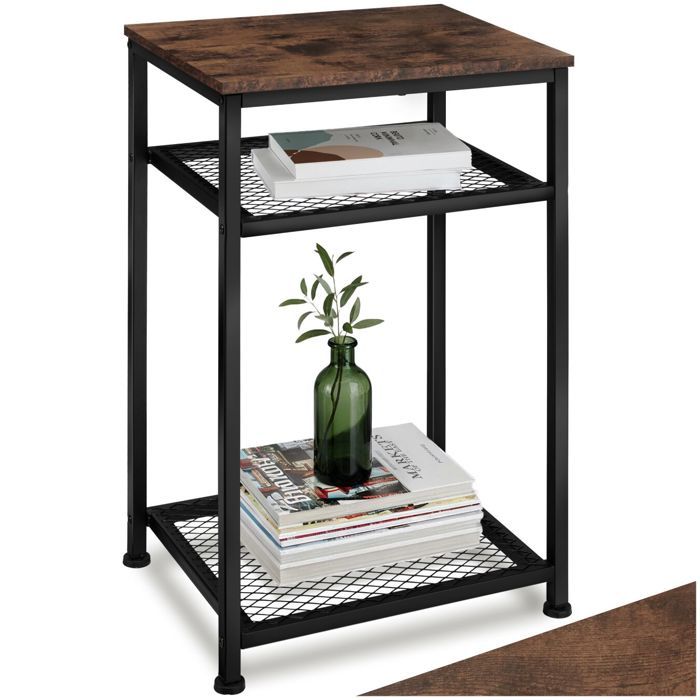 Table basse - TECTAKE - Table dappoint YORK au style industriel avec 2 étages en bois MDF 455 x 36 x 755 cm - Bois foncé