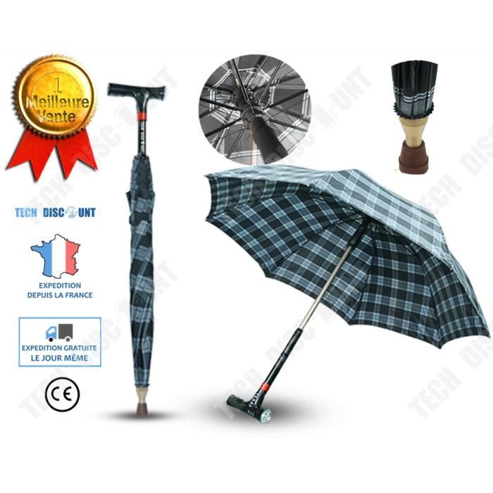 TD® Canne de marche parapluie femme homme Luxe LED décorée réglable +100 kilos design béquille Alluminium double usage 88cm léger