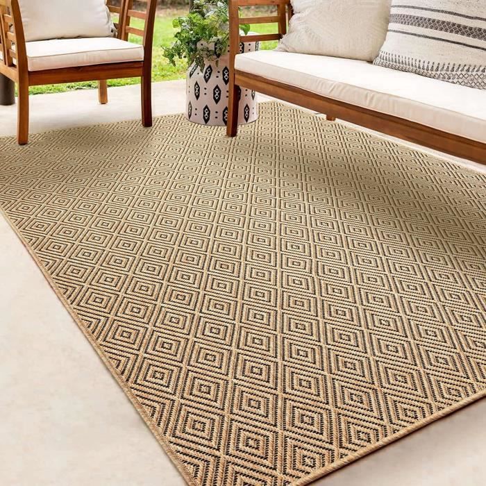 Tapis extérieur en aspect jute - THE CARPET - 120x170 - Résistant UV - Motif géométrique (5000)