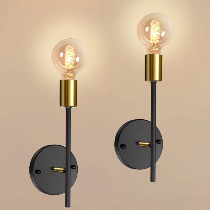 TOKIUS 2Pcs Applique Murale Interieur Moderne Lampe Murale E27 Vintage en Métal Lampe pour Salon Chambre Couloir (Noir et Cuivre)