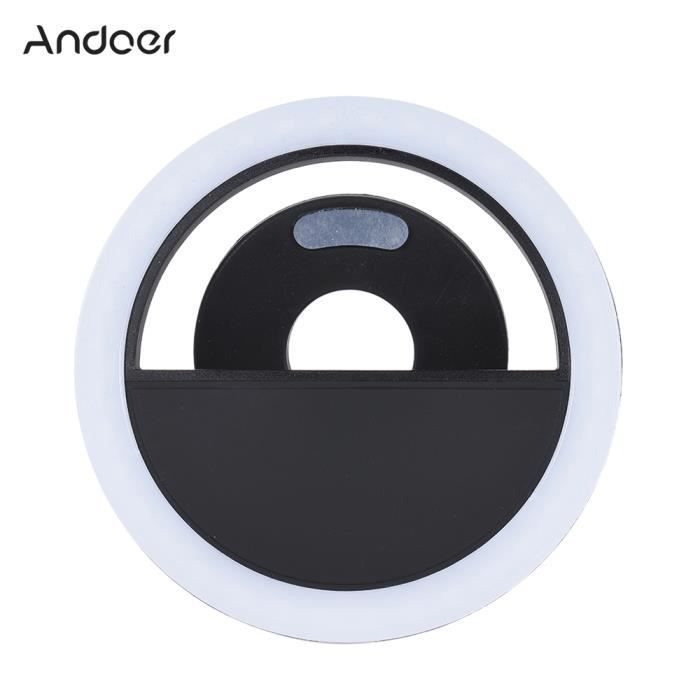 andoer mini clip-on 3 mode 36 led selfie anneau lampe lumière de remplissage intégrée batterie usb recharge pour smartphone noir