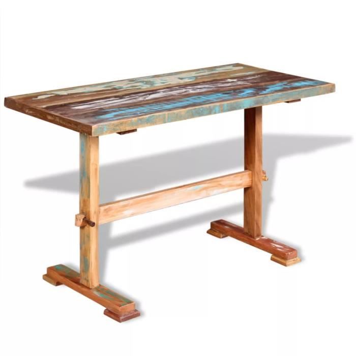 Table A Manger Sur Pied Bois De Recuperation Massif 120x58x78 Cm