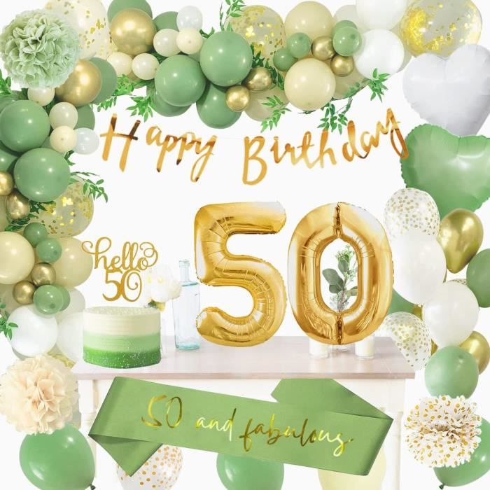 Decoration Anniversaire 50 Ans Femmes, Vert Or Ballon 50 Ans