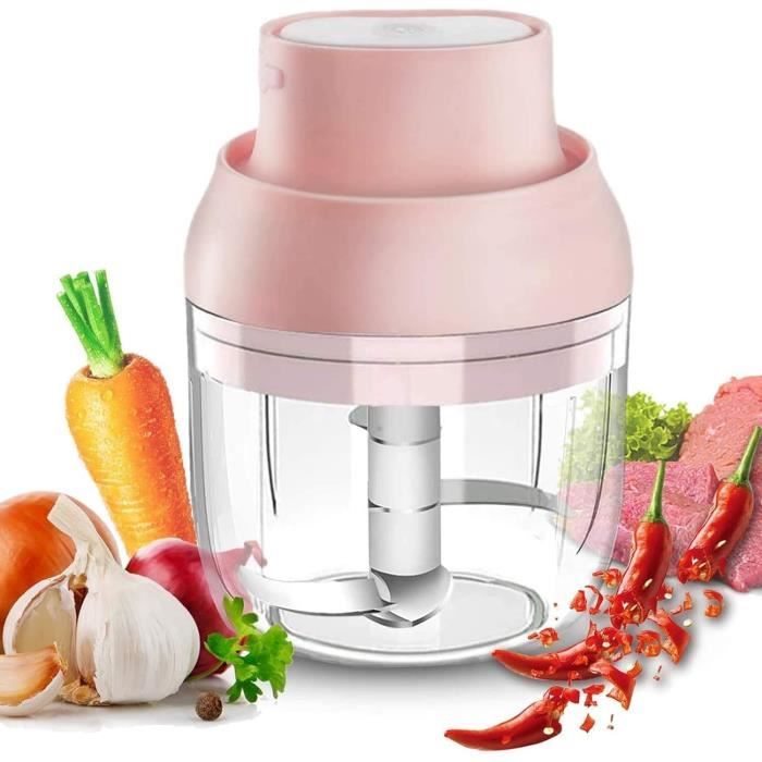 Hachoir Électrique à Ail 350 ml Mini Sans Fil Hachoir à Viande USB Rechargeable Hachoir à Légumes et Oignons Portable Petit Robot Culinaire Électrique pour Nourriture de Bébé Légume Ail Viande
