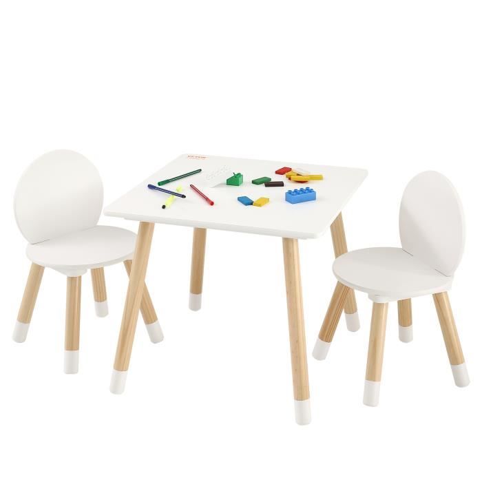 1 Table dEnfant +2 Chaises -VEVOR - 500x500x437 mm et 282x282x480 mm Plateau facile à nettoyer pour apprendre manger jouer