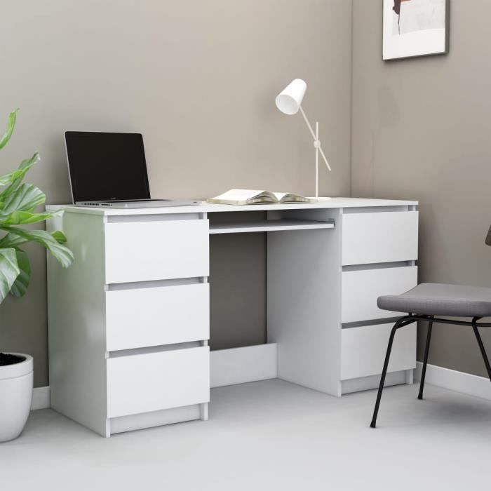 Bureau de travail - VIDAXL - Blanc - 140 cm - 6 tiroirs - Contemporain -  Design - Cdiscount Maison