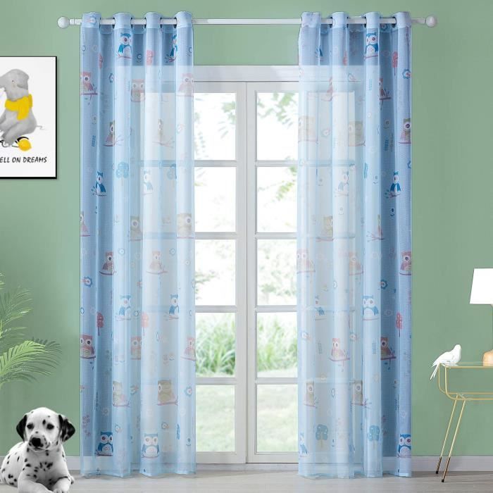 Lot De 2 Rideau Enfant D Ration Chambre Rideaux Voilages De Motif Hibou A Oeillets Interessant 140x225cm Bleu Cdiscount Maison