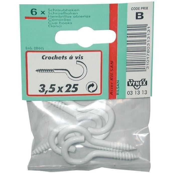 Crochet à vis - acier rilsanisé - 3.5x20 mm