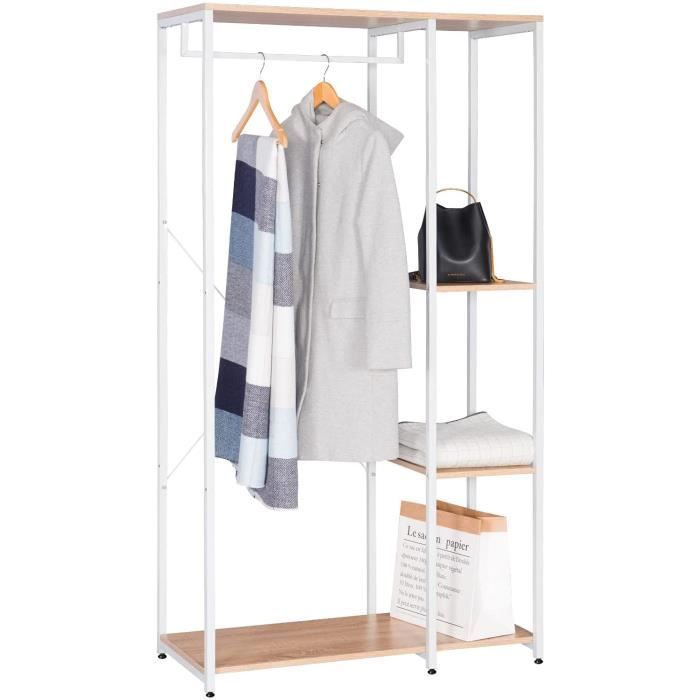 WOLTU Armoire de rangement Étagère à vêtements Portant à vêtements en bois et acier 90 x 40 x 167cm Blanc Chêne Clair WOLTU Armoire de rangement Étagère à vêtements Portant à vêtements en bois et acier 90 x 40 x 167cm Blanc Chêne Clair