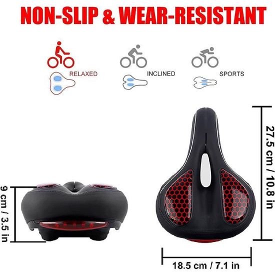 Selle De Vélo Confort Avec Feu Arrière LED Amovible – Housse En Gel, Creuse Et Respirante, Pour VTT Et Ville, Hommes Et Femmes - 6