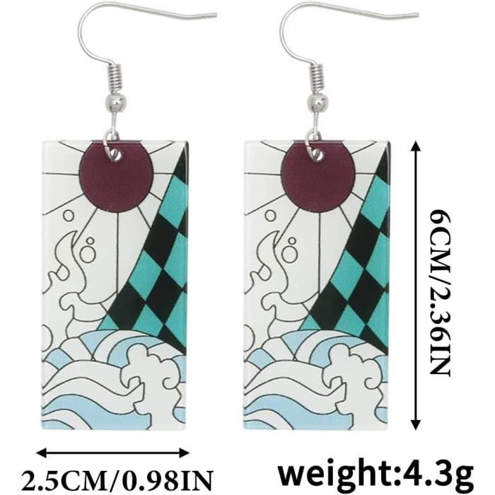 Boucles D'oreilles Tanjiro & Hanafuda En Acrylique - Cosplay Demon Slayer, Breath Of The Sun - 2 Paires - Pour Filles Et Femmes - 6