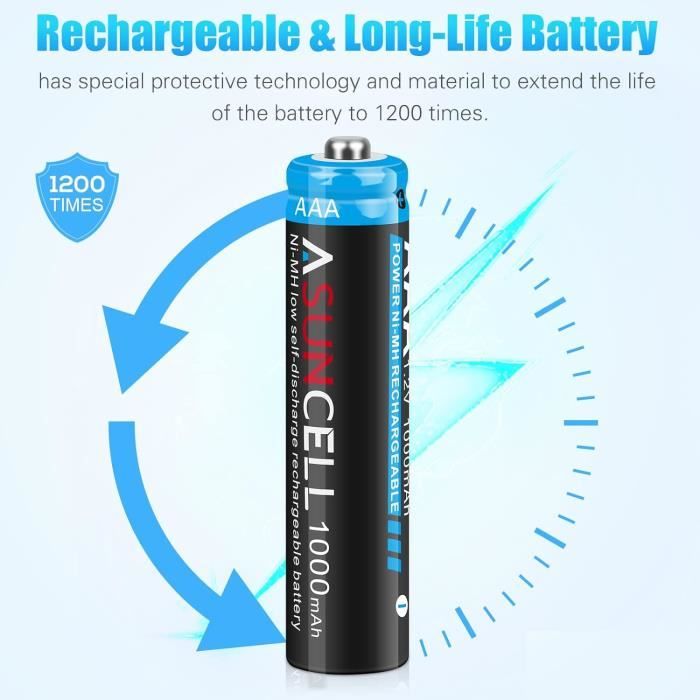 16 Pièces Piles Rechargeables AAA, 1000mAh Haute Capacité 1,2V NiMH