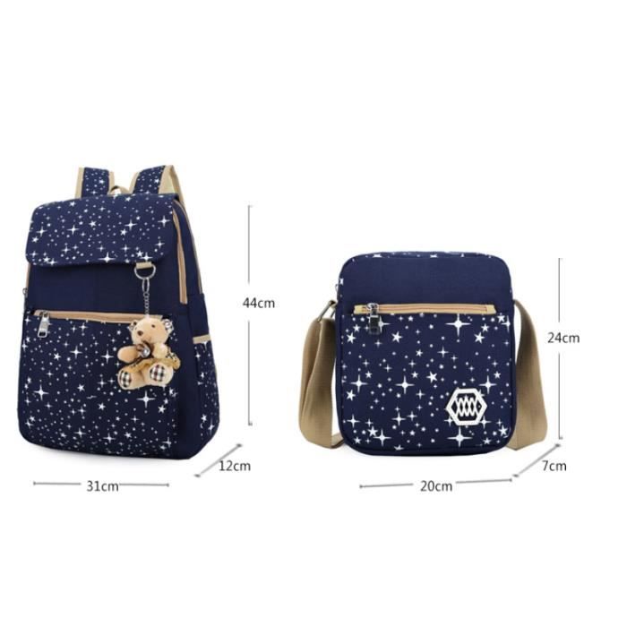 Ensemble De 3 Sacs à Dos Pour Filles Avec Sac à Déjeuner - Cartable école, Compartiment Ordinateur 15", Bretelles Réglables, Toile Haute Densité