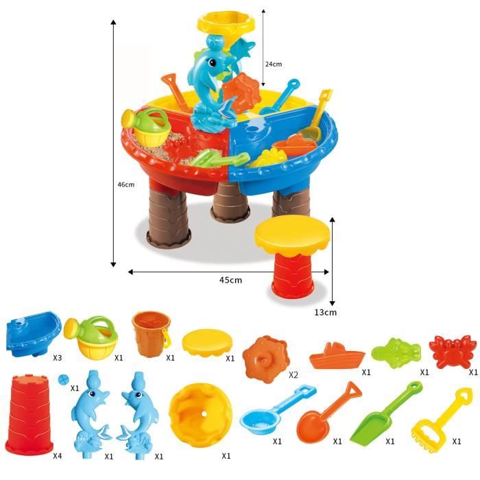 Smoby Table Sable & Eau 2 Bacs - Jeu Extérieur Enfant 18 Mois+ - Couvercles Anti-UV - Accessoires Pelle/Râteau/Bateau - 840110